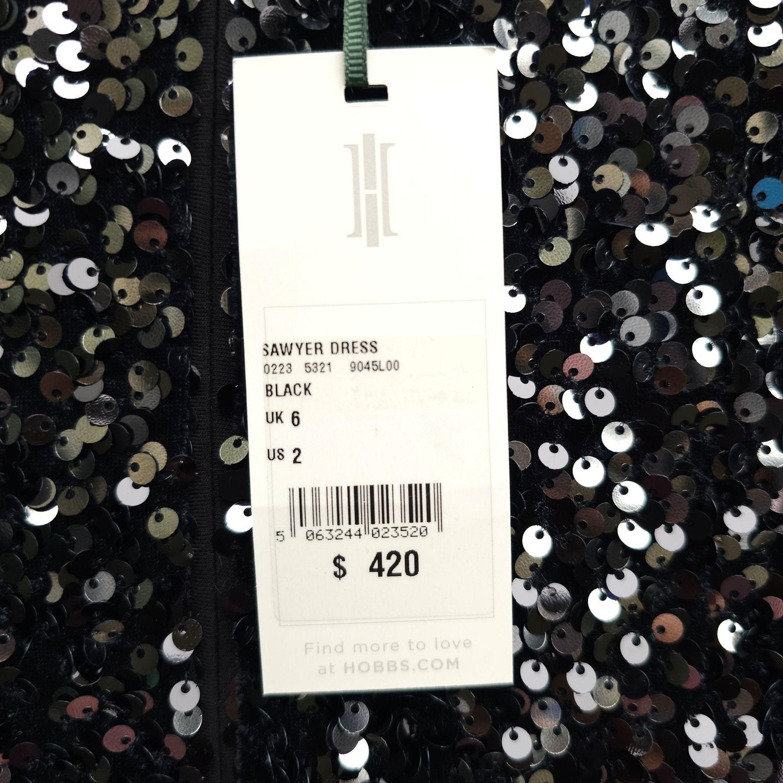 Hobbs London Dress Size 2 Black Sawyer Pencil Sequin Party Cocktail Occasion Lbd — image 4 of 8